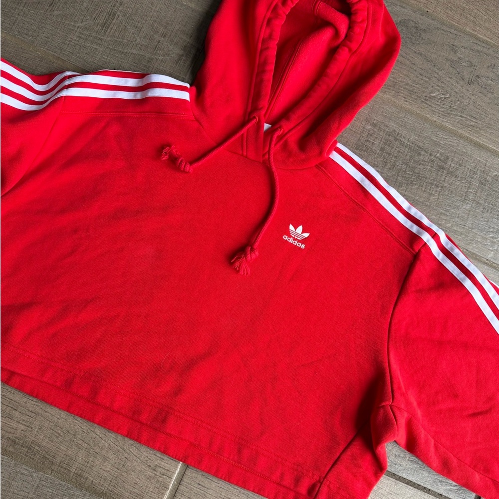 Adidas Red cropped Hoodie with White Accents NWOT small